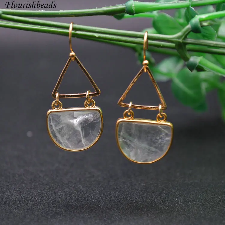 

New Design Triangle and Half Circle Gemstone Natural Amazonite/ Labradorite / Crystal Dangle Earrings Fashion Jewelrys, As picture