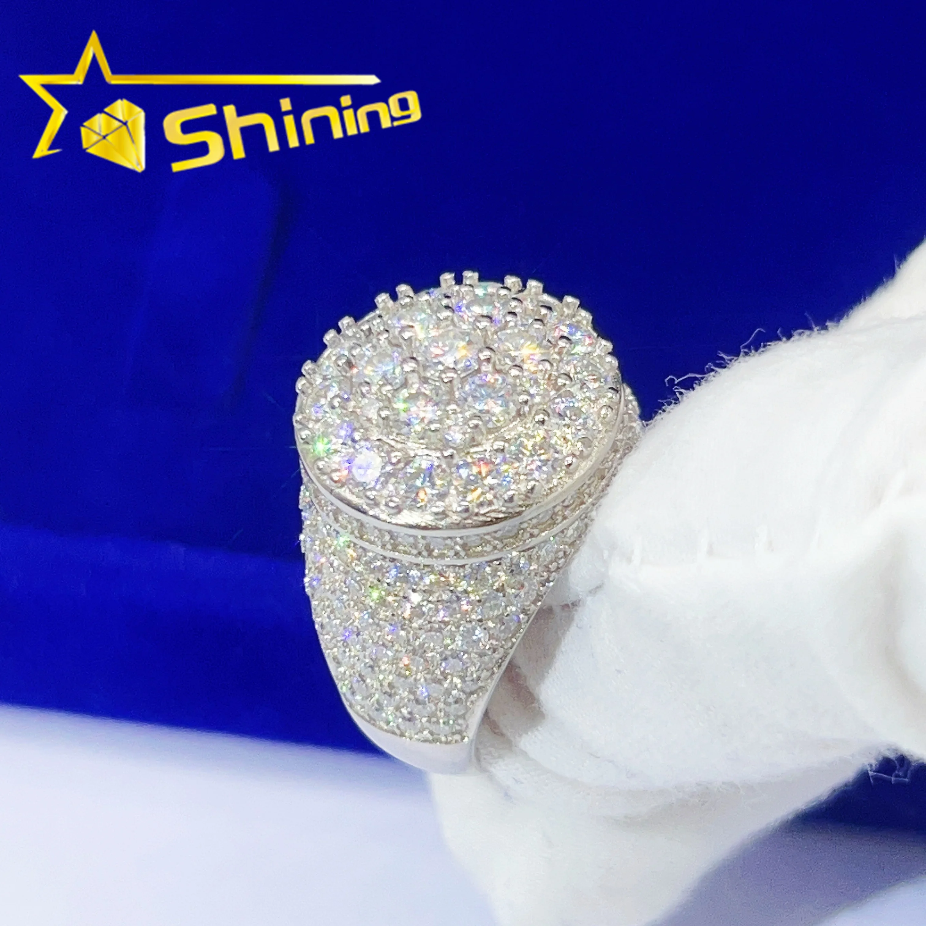 

Wholesale price baguette diamond hip hop men gold plated 925 sterling silver pass diamond tester moissanite iced out ring