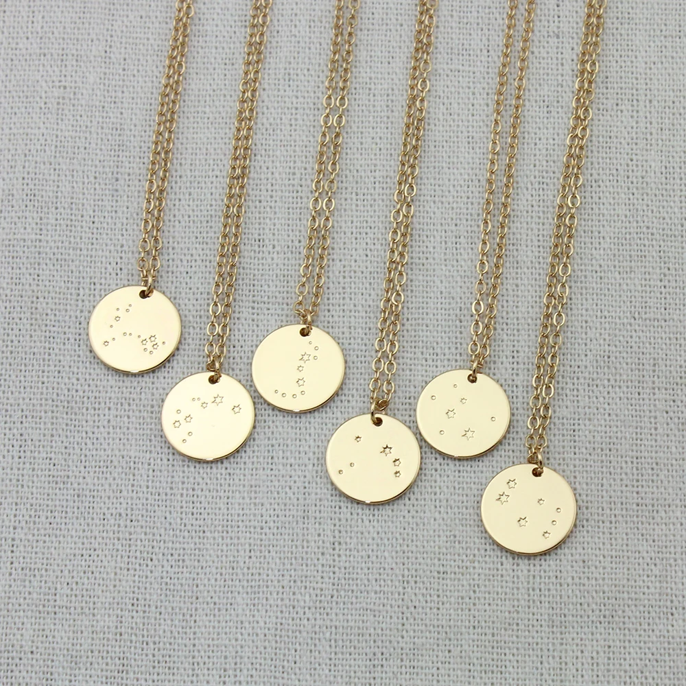

Wrap Layered Chain Disc zodiac pendant necklace gold plated Gift For Women 15MM, 18inch Accept Custom Design
