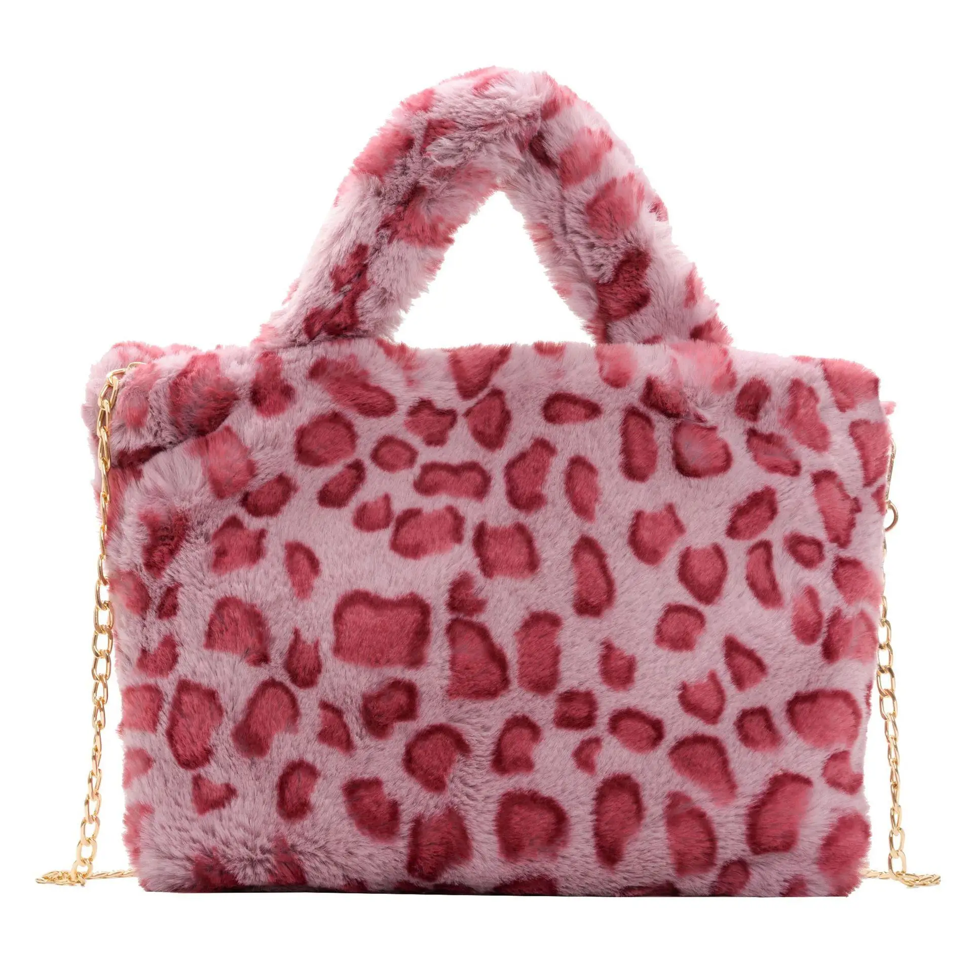 

N800 Winter Fashion Hand Shoulder Bag Leopard Women Plush Handbag Gold Chain Messenger Bag Soft Warm Fur HandBags, 7 colors