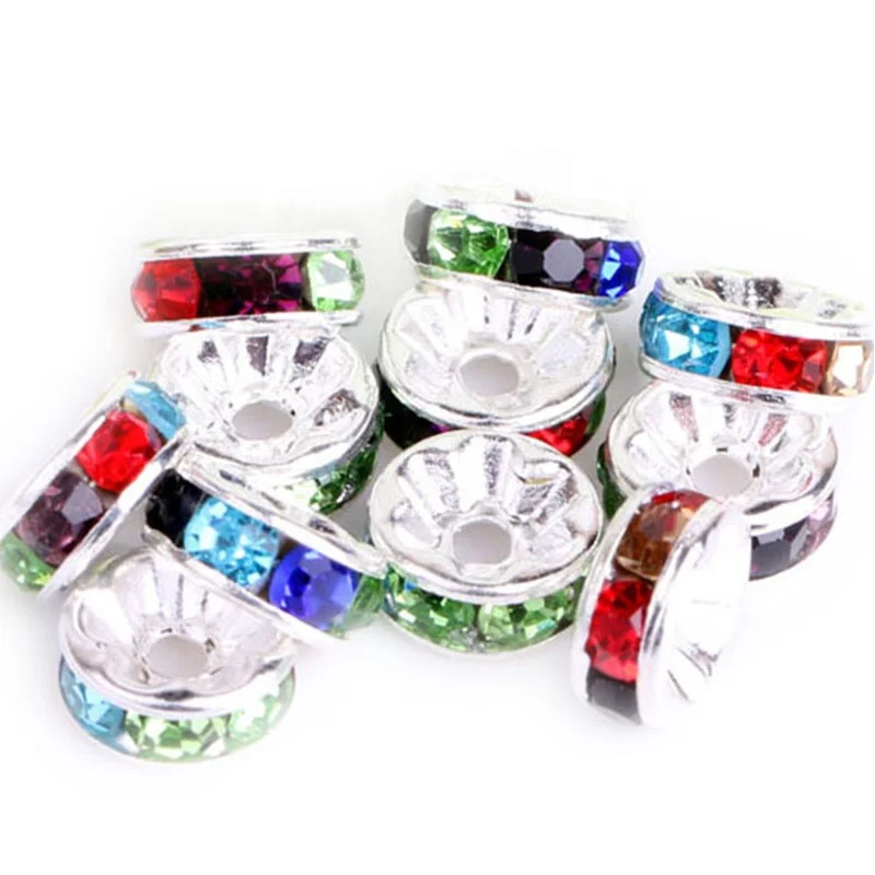 

Wholesale 6/8/10/12mm Diamond Ring Spacer Wheel Ring Beads For Bracelet, 18 colors