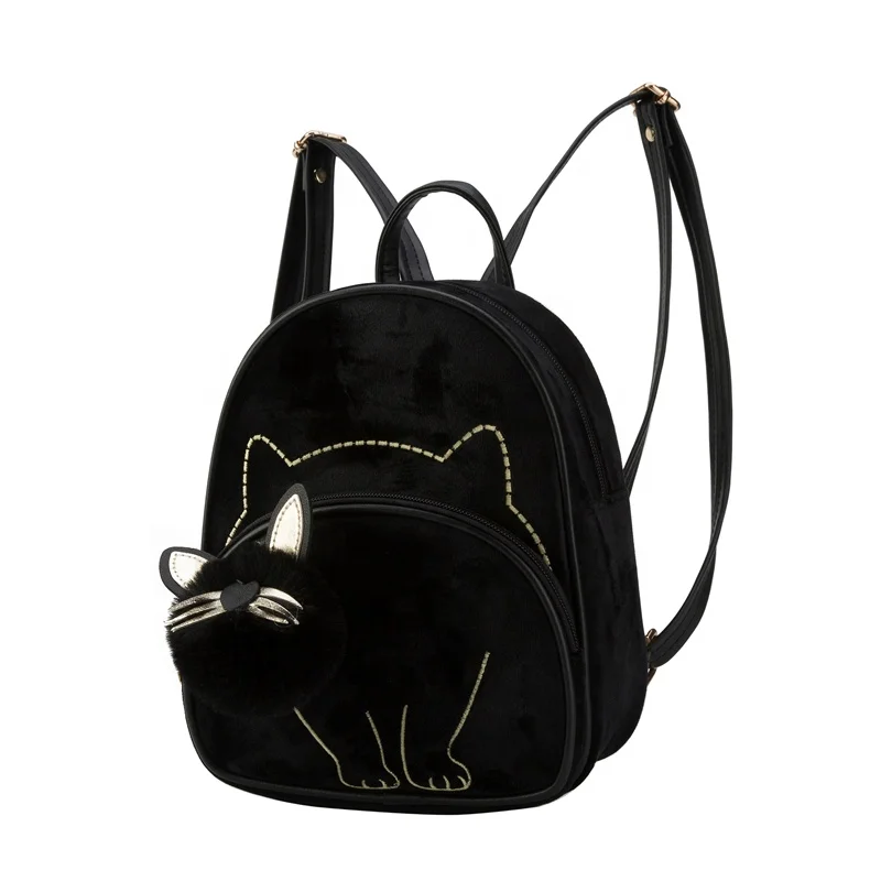 

Heopono Branded OEM Fashion Animal Cat Design Daily Outdoor Small Suede Fabric Ladies Bag Cute Lovely Teen Girl Backpack, Can be customized