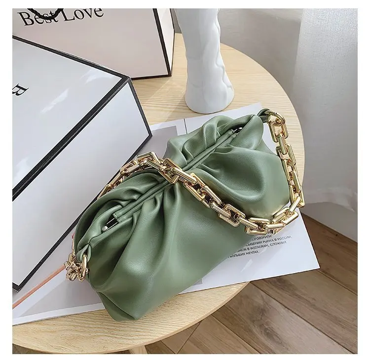 

The new fshion 2020 plait small korean tide simple pure color PU handbag clouds women single shoulder oblique crossbody bag