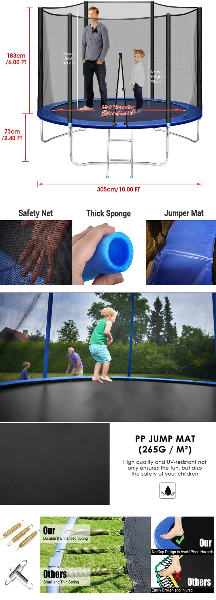 Trampolines 6ft 8ft 10ft 12ft 14ft 16ft Manufacturers Indoor Trampoline