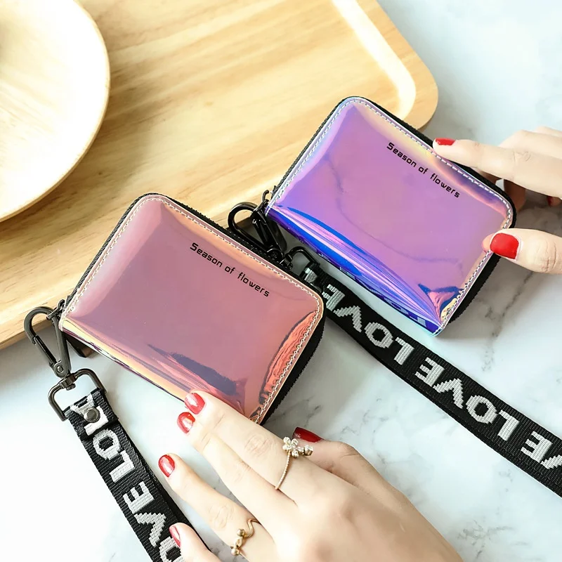 

New Korean Laser Holographic Young Girl Card Holder Wallet Women, 2 colors or customized colors