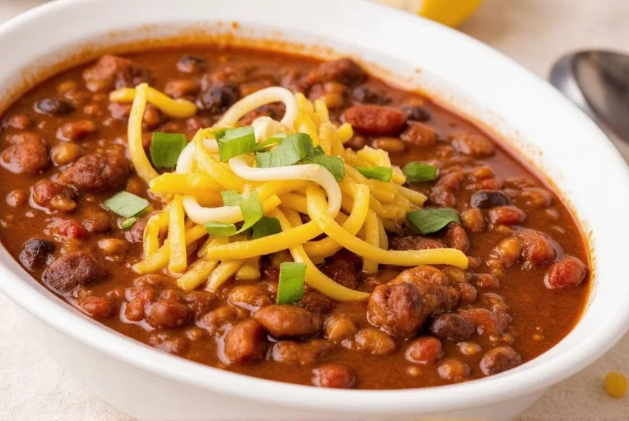 Multiple bowls of chili on a dining table