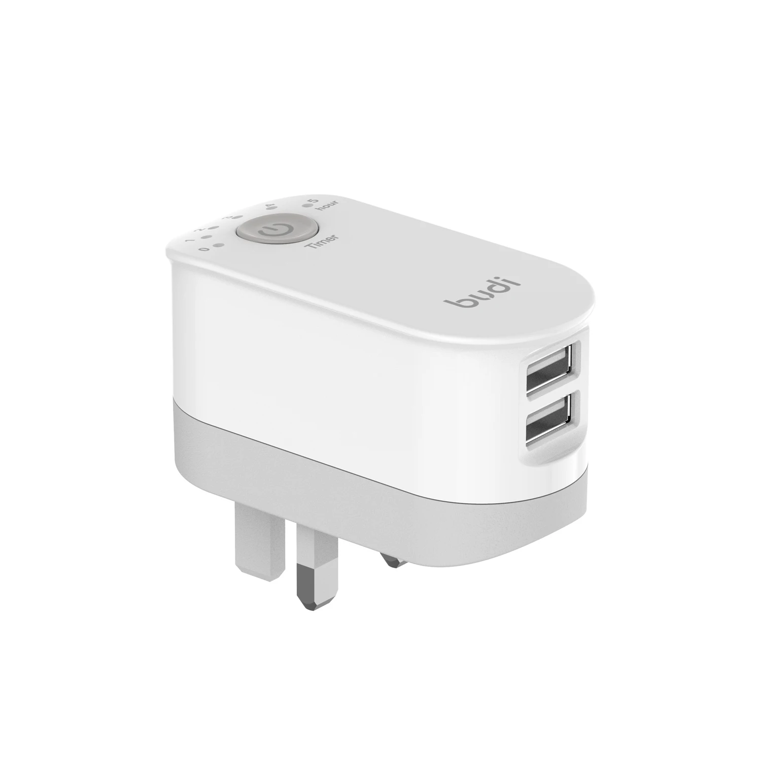 

budi/oem new arrival dc timer switch charger fast mobile charger foldable plug with 2 usb timer charger, White