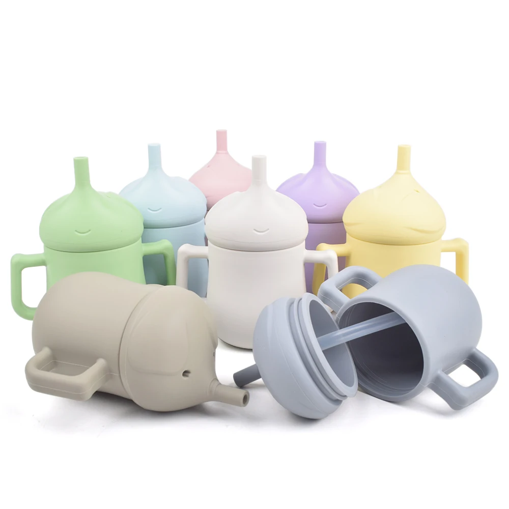 

Elephant Shape Toddler Training Cup Silicone Baby Sippy Cup With Straw