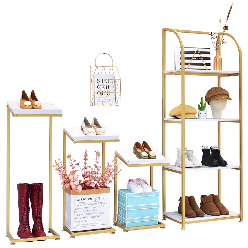 

Customized Clothing Store Display Racks Metal Nesting Display Tables Handbag Shoe Storage Display Rack Stands