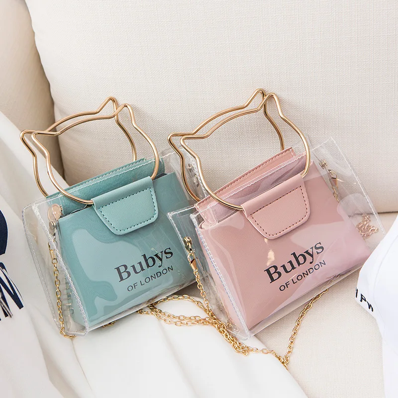 

Hot Selling Tote Set Ladies Shoulder Bag Transparent Pvc Woman Handbag Round Handle, Multi color