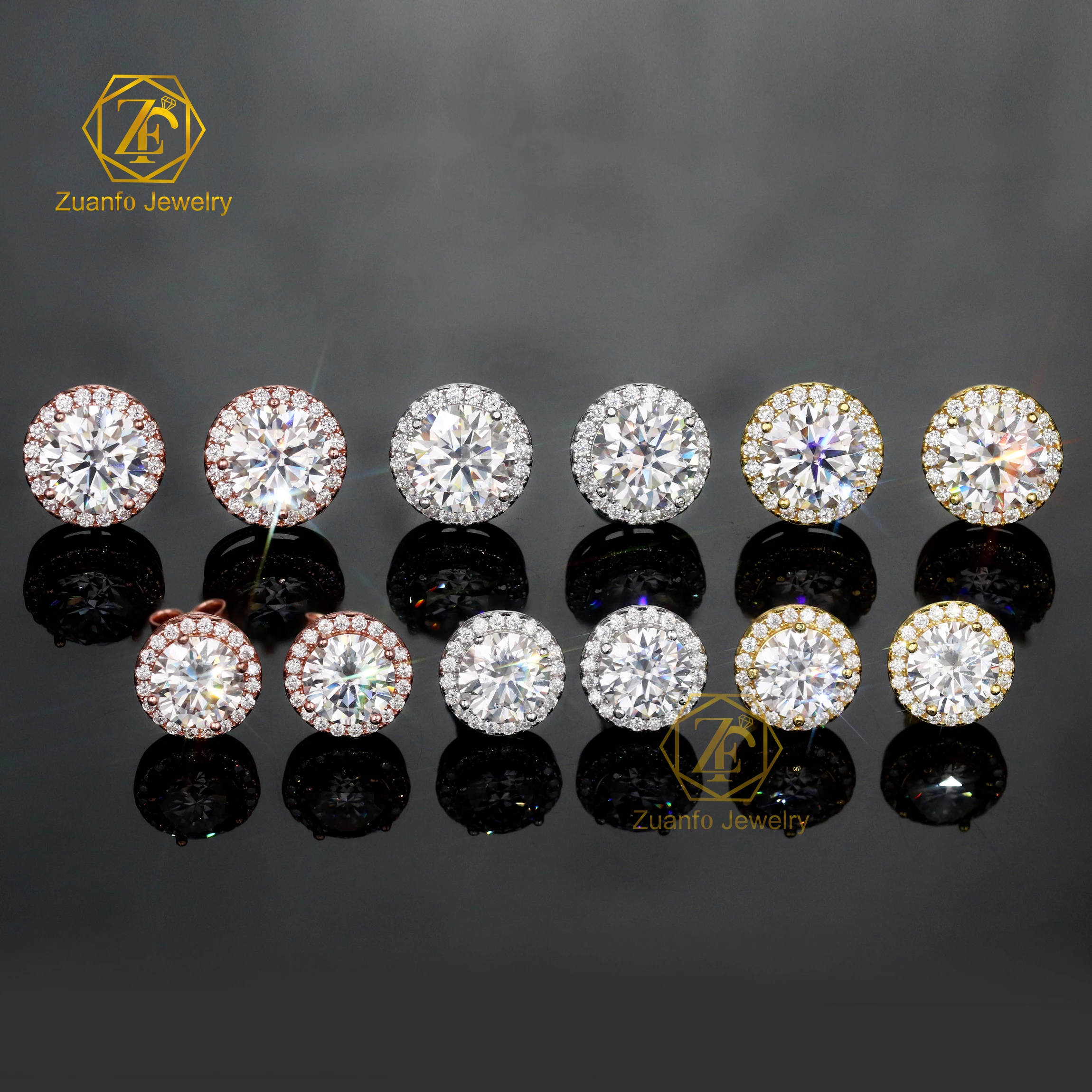 Wholesale Price Pass Diamond Tester 925 Silver 6.5mm 8mm Round Brilliant Cut D VVS Moissanite Diamond Halo Earrings for Women