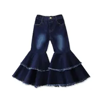 

KZ-1688-004 In Stock RTS girls trousers Ripped double layers ruffle little Toddle girl pants