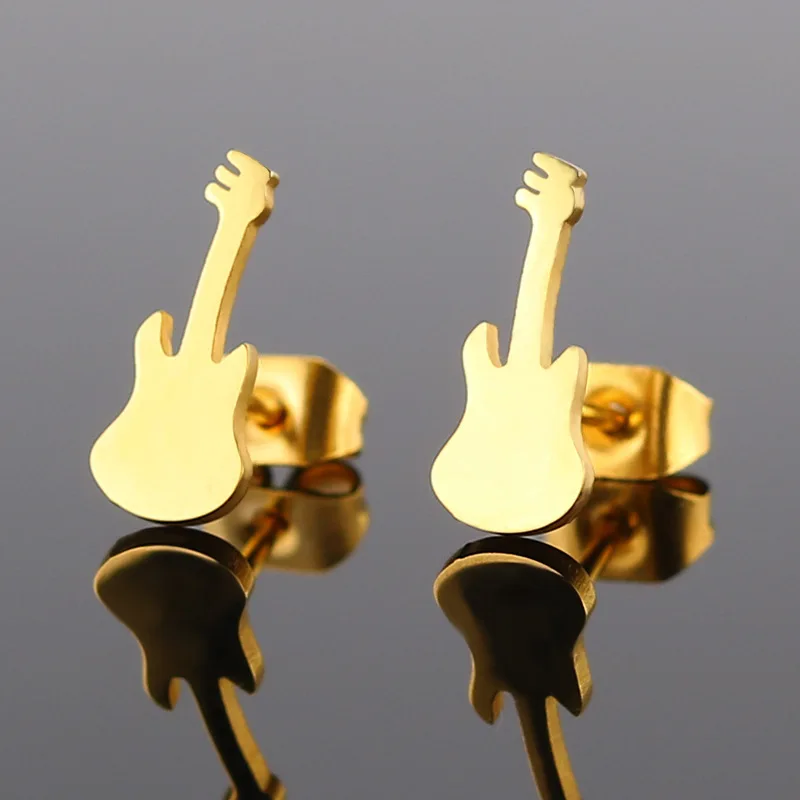 

Cute 316 LStainless Steel Real Gold Plated Silver Gold Simple Animal Cactus Guitar Stud Earrings, Silver,gold,rose gold,black