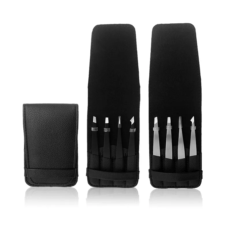 

Wholesale Amazon hot sell Professional Stainless Steel Eyebrow Clip Black Eyebrow Tweezer Set, Black or silver