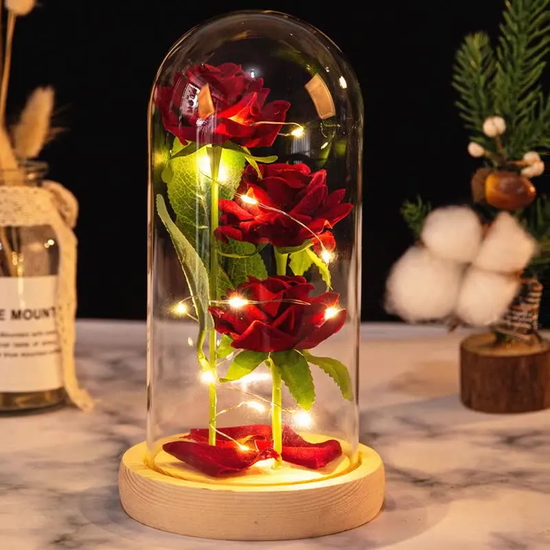 Image of New Arrival Mother's day Gifts Enchanted Golden Rose Led Lamp 24k Gold Foil Rose In Glass With Lights