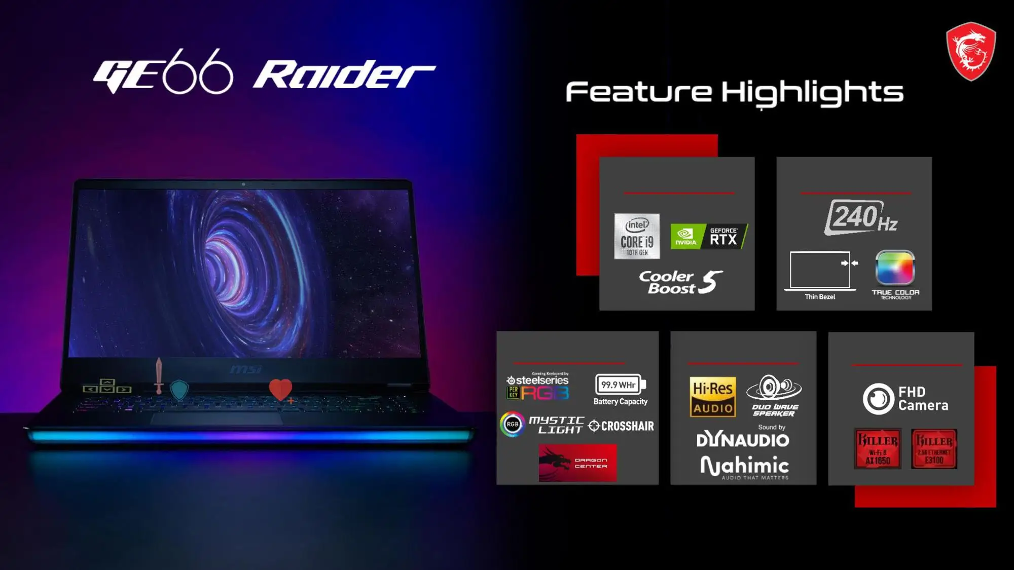 Hot selling MSI GE66 Raider 10SE-669 gaming laptops 15.6 inch FHD 240Hz FHD i7-10870H 16G 1T RTX2060 Super gaming computers