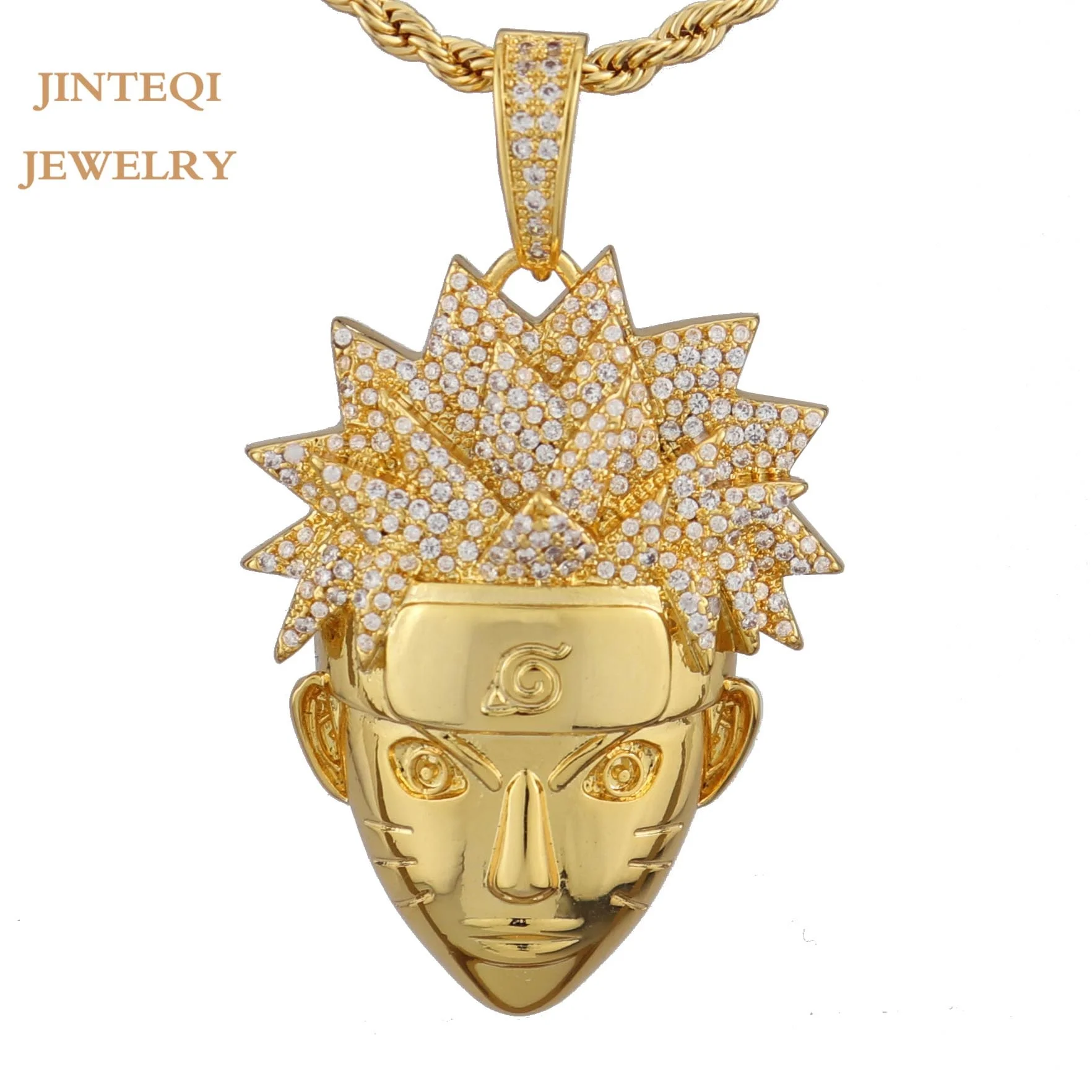 

Hot hip hop fashion classic Anime characters Naruto Pendant jewelry high quality Cubic Zirconia plated 18k gold jewelry set, Picture shows