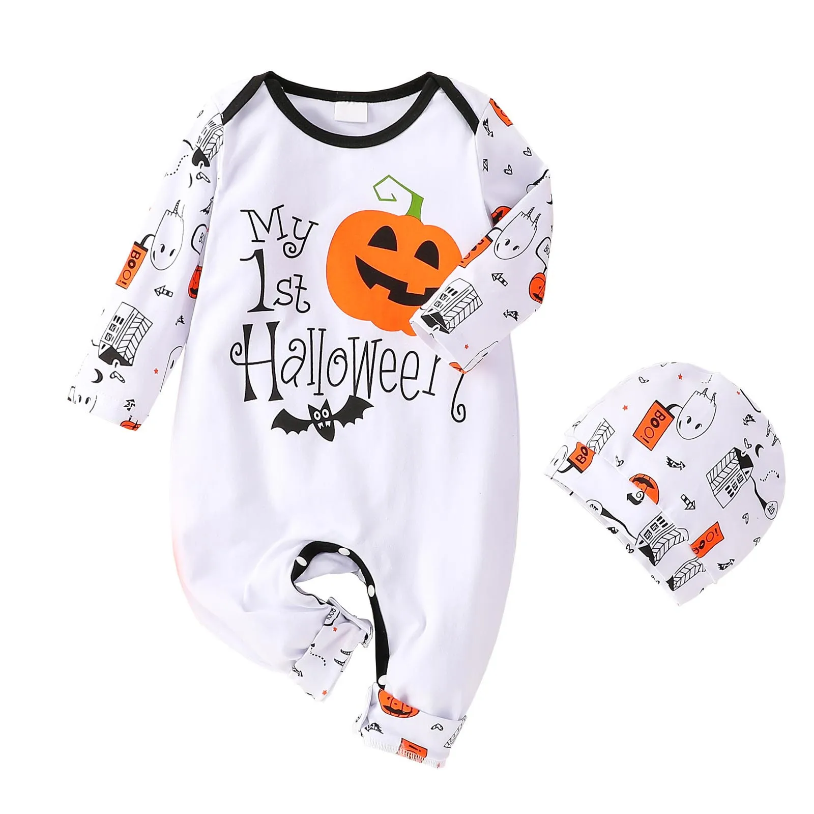 

Baby Autumn Pumpkin Dinosaur Printing Hooded Romper Toddler Baby Long-sleeved Jumpsuit Kids Halloween Romper, 4 colors