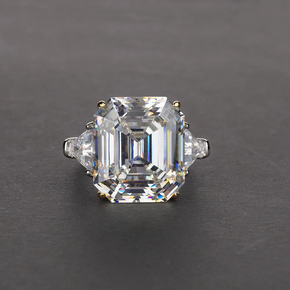 

High-end set custom emerald-cut rectangular light pink diamond female women white simulated diamond rings, White yellow green blue red pink