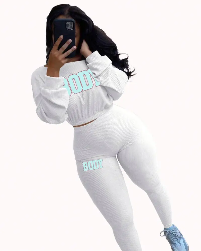 

Ladies fall letter print sweatsuits sets two piece outfit 2021