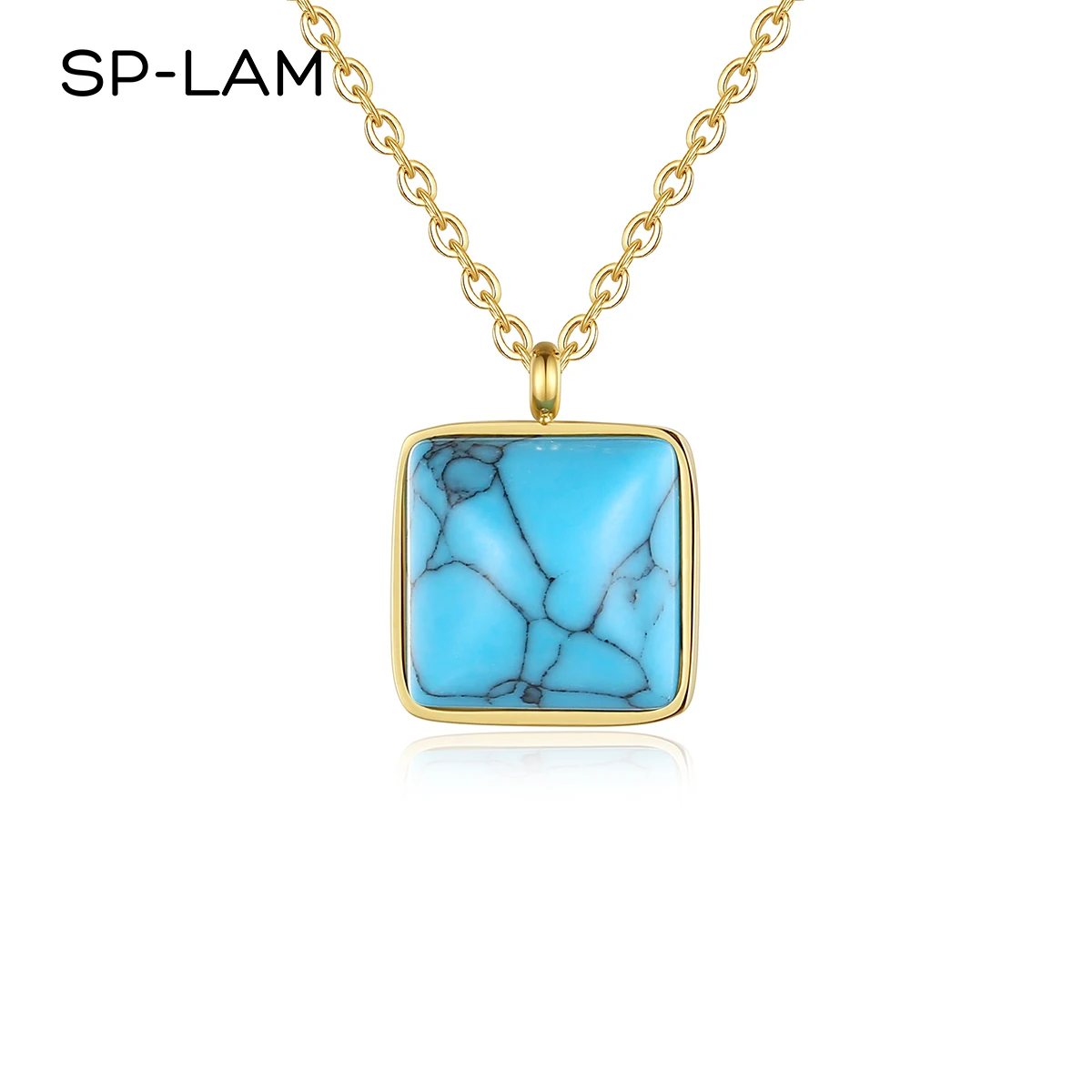 

SP-LAM Women Pendant Jewelry Gold Wolesale Vintage Trendy Stainless Steel Turquoise Necklace