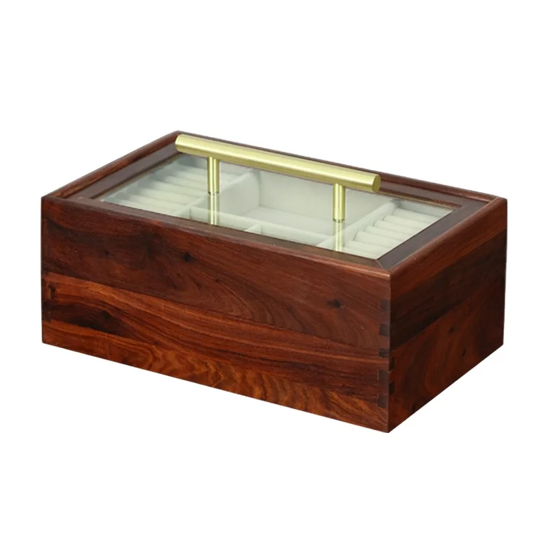 

Transparent lid special design double layers solid wood luxury jewelry gift organizer box, Palm red