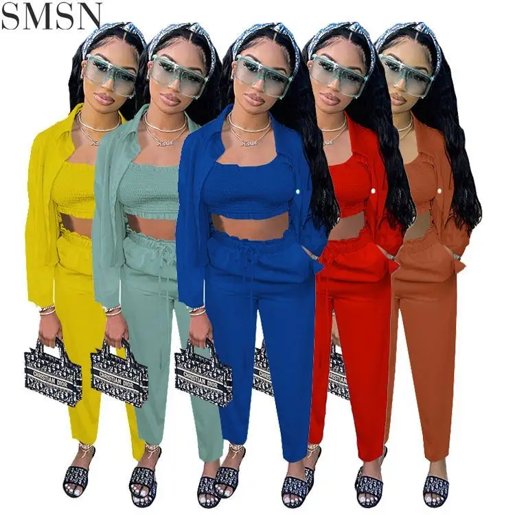 

Hoodie Solid Color Strapless Top and Long Sleeve Coat Women Three Piece sets Fall 2021 Women Clothes Tracksuit Set For Woman
