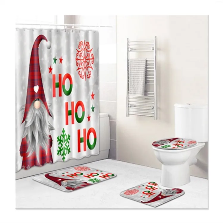 

Logo Non-slip Bathroom Carpet Toilet Mat Waterproof Shower Curtain With Hooks Home Decorations Christmas Bathroom Mat Set