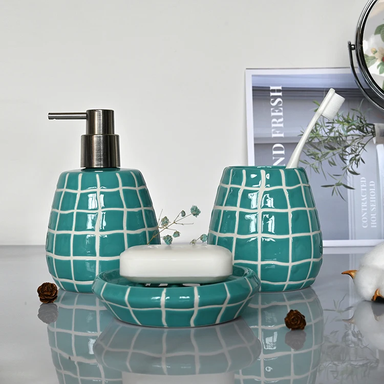 

2021 Factory Price Modern Style Green Shower Set Ceramic Bathroom Accessories