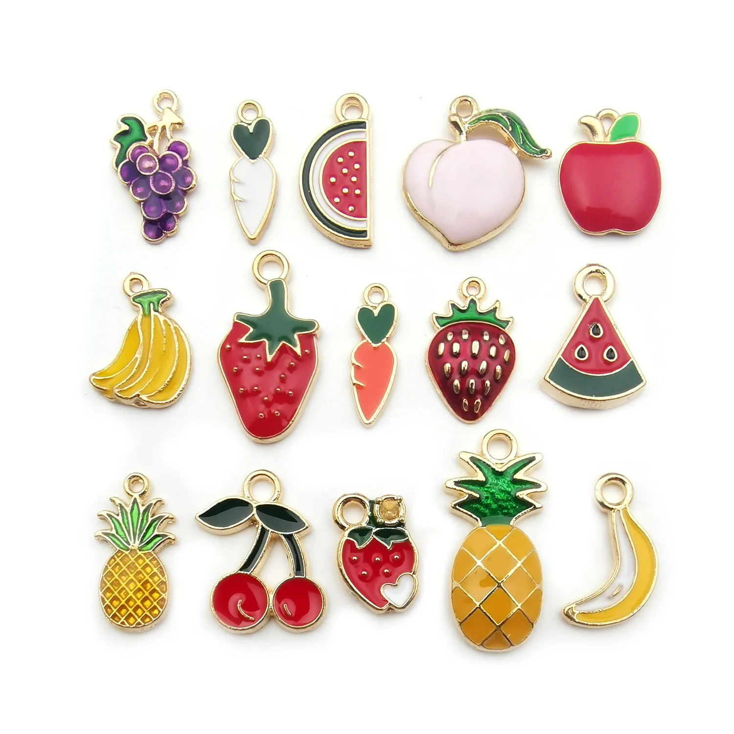 

30 Mixed fruit charms strawberry watermelon Apple pineapple banana enamel alloy drop oil charms for jewelry making, Picture