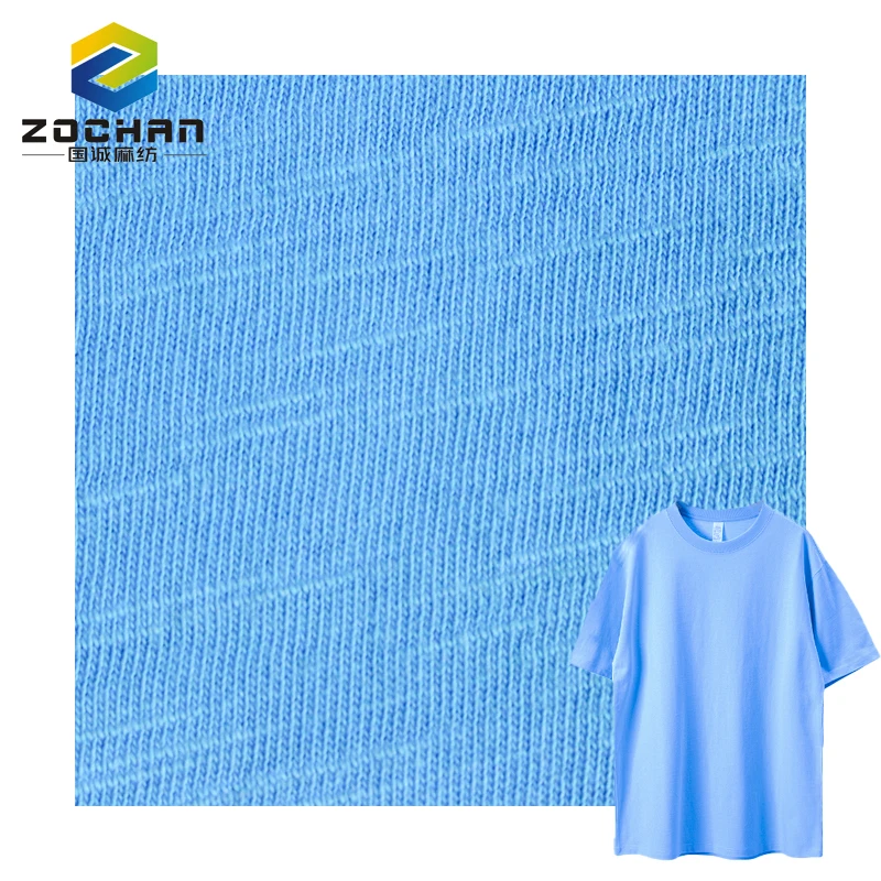 

Wholesale 100% organic cotton slub jersey GOTS GRS blue fabric for costume