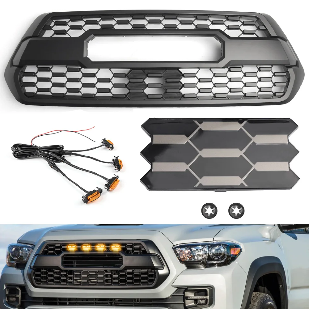 

PT228-35170 Front Bumper Hood Grille With LED Light and Radiator Sensor Cover For Toyota Tacoma TRD PRO 2016-2021 With Logo
