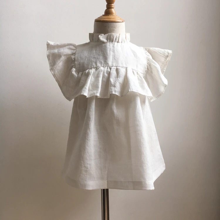 

2019 Flying Sleeves Kids Clothes Boutique Baby Girls Linen Summer Top, As pic or as request