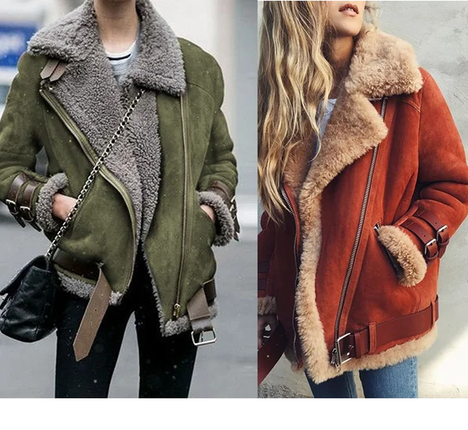

Hot Sale Winter Women Motorcycle Deerskin Cashmere Wool Coat Plus Size Women Fur Coat