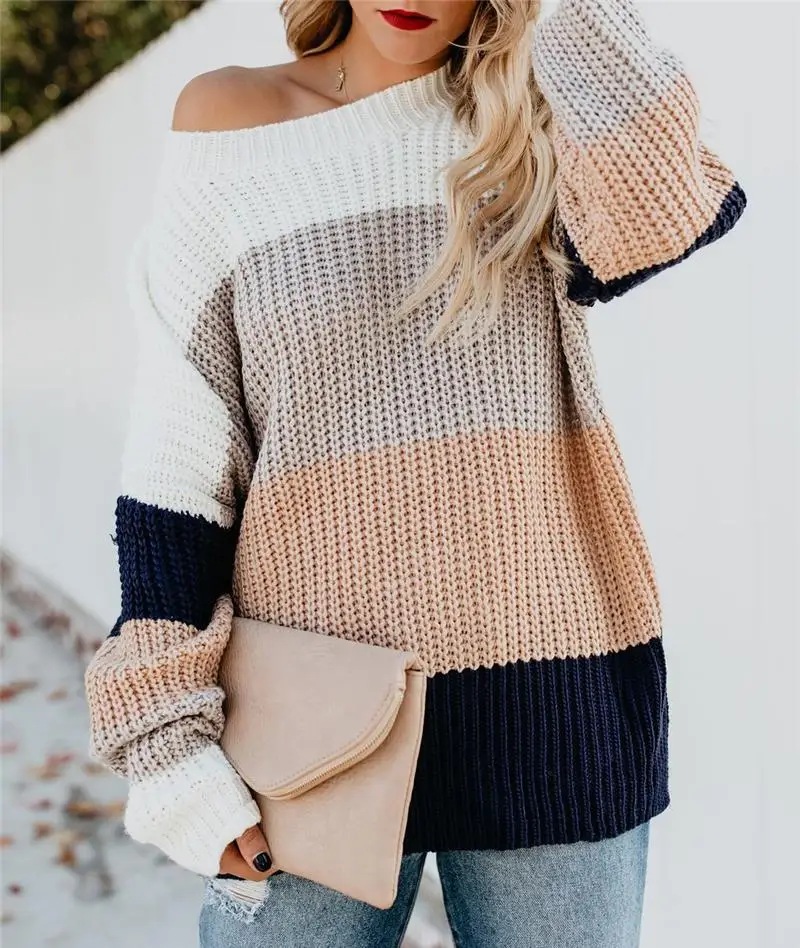 

2021 Autumn Winter Women's Pullover Sweater Women Loose Oversized Rainbow Sweater, Picture