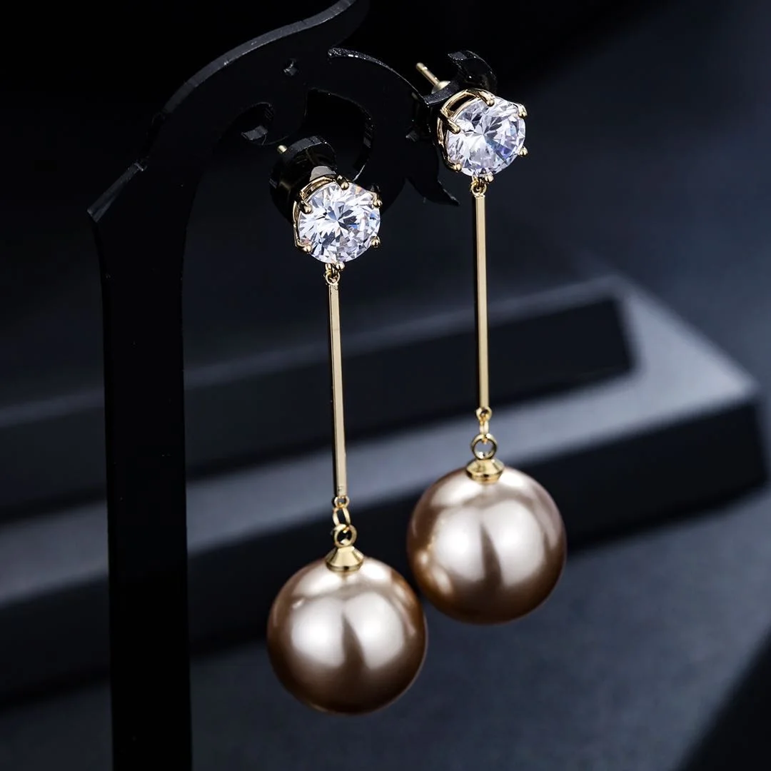 

INS simple exaggerated personality tassel earrings 925 silver needle long pearl earrings pendant for women