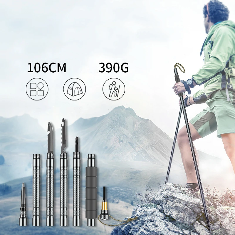 

106CM Walking hiking Sticks Trekking Pole telescopic camping Lightweight folding Aluminum hiking walking poles sticks, Gray or black