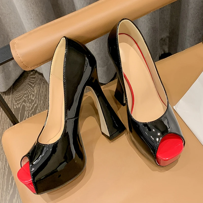 

2022 New Fashion Black Platform Pumps Women Ultra High Stiletto Heels 13CM Peep Toe Party Wedding Shoes size 41