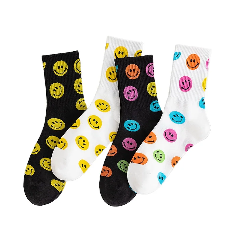 

Spring Summer Mid Tube Smiley Face Women Socks Hot Fashion Print Smile Colorful Crew Socks High Quality Street Trendy Socks