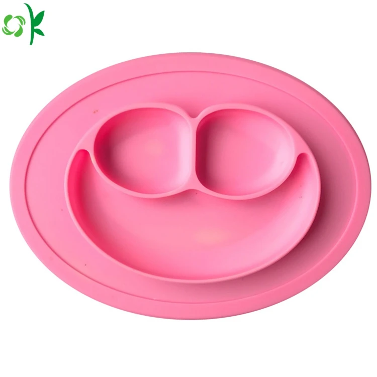 

OKSILICONE Creative Smiley Face Silicone Dinner Plate Infants Toddlers Baby Non Slip For Children Silicone Bowl Feeding Plates, Blue/green/red/purple/pink/customzied color