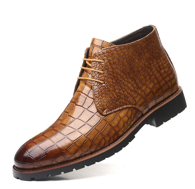 

Men's Casual Pointy Leather Lace-up Medium Heel Boots