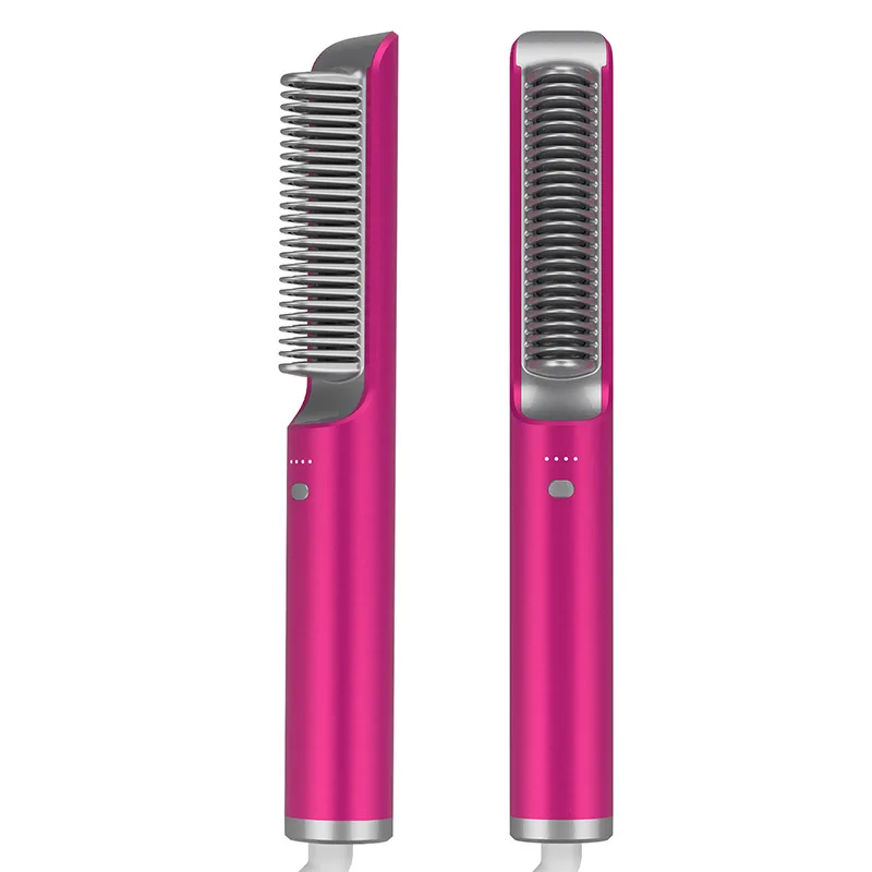 

New Arrival 3 in 1 Thermostatic Hair Straightening Comb Portable Electric Anti-perm Hair Straightener Curler Salon Styling Tool, Silver gray, fuchsia