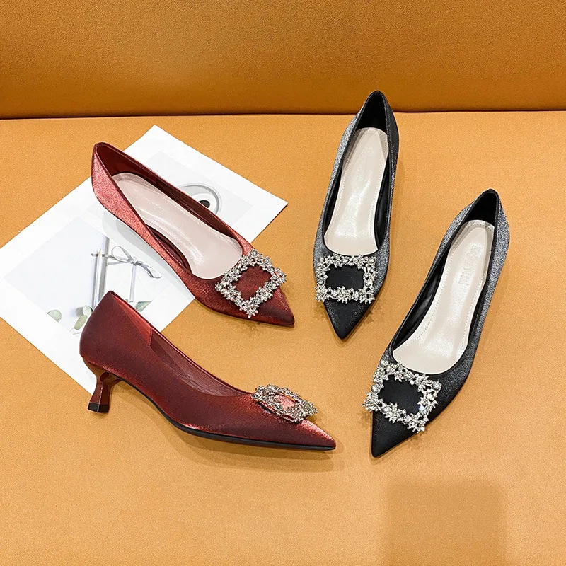 

Women Casual Crystal Pointed Toe Heels Shoes Office Ladies Sexy Pumps Shoes