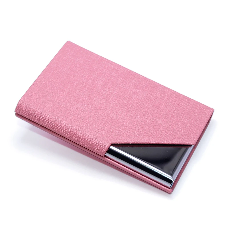 

Pretty Women Business Bank Credit Card Case Wallet Stainless Steel Pink PU Leather Box Fashion Lady Lovely Girl Cute Card Holder