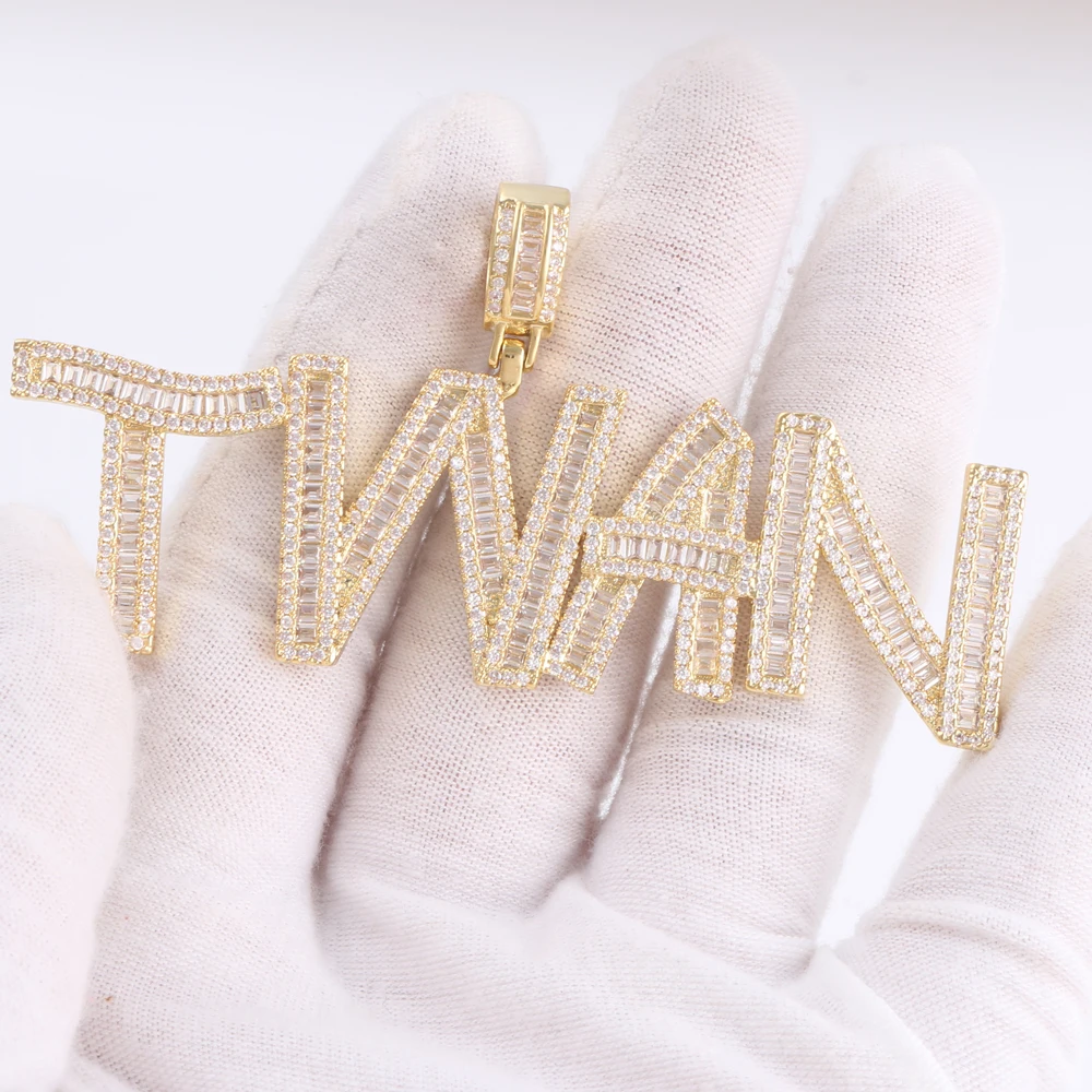 

2021 new hip hop custom Gold Silver | CZ initial ICY MIAMI baguette letter pendant