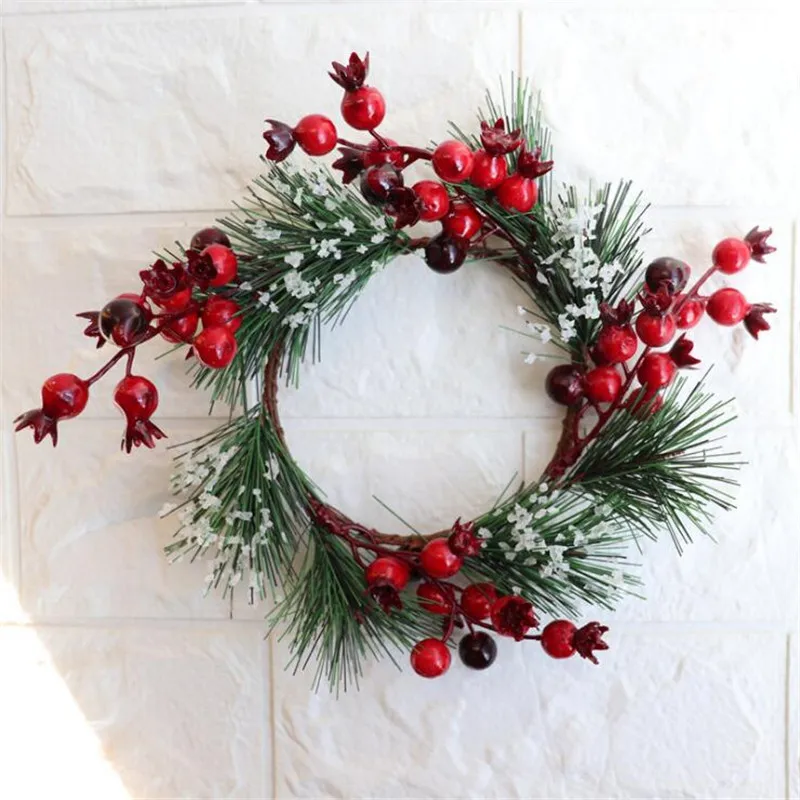 

Creative simulation plant pine needle berry candle ring for Christmas wax table decoration