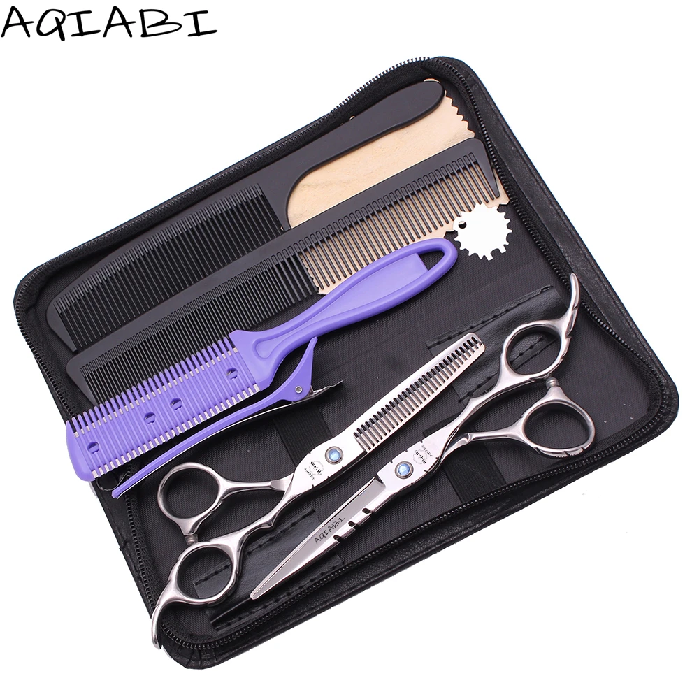 

Barber Scissors Set 5.5" 6'' AQIABI 440C Hair Cutting Scissors Thinning Shears Professional Scissors A1010, Shiny