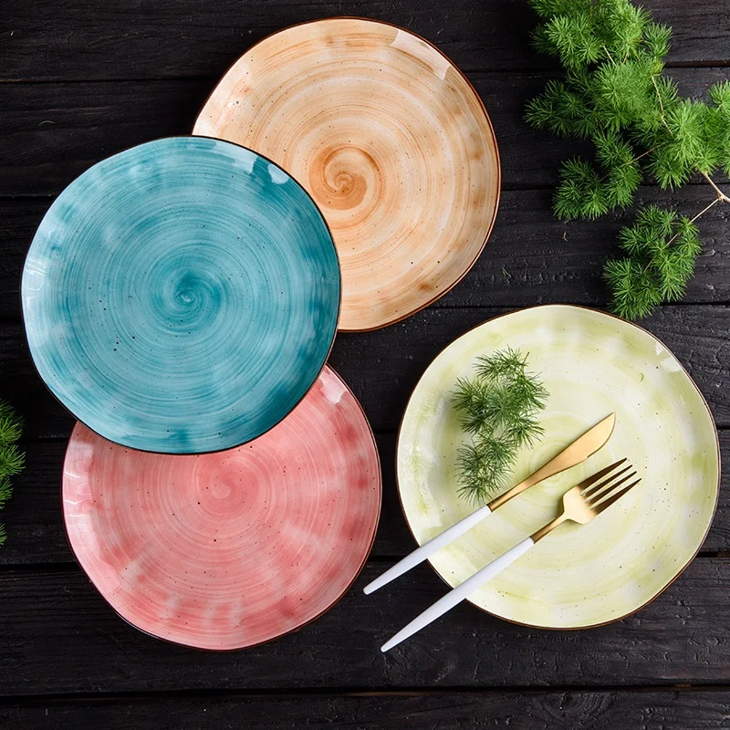 

Nordic Hand Painted Irregular Porcelain Dinner Tableware Sushi Salad Plate Dish Dinnerware Set Ceramic Plate, Blue/pink/brown/green