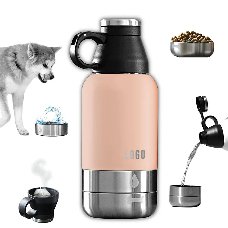 

2023 Amazon Hot sale3 in 132oz 64oz Double Wall Stainless Steel dog water bottle with 2 bowls Pet feeder for outdoor travel