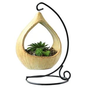 Image of European iron frame hanging basket micro landscape geometry fleshy flower pot home decoration